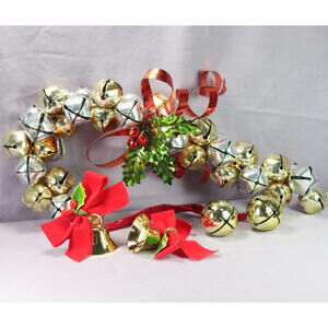 Christmas Bells Decor Lot Vintage Candy Cane Wall Hanger More Gold Silver Toned